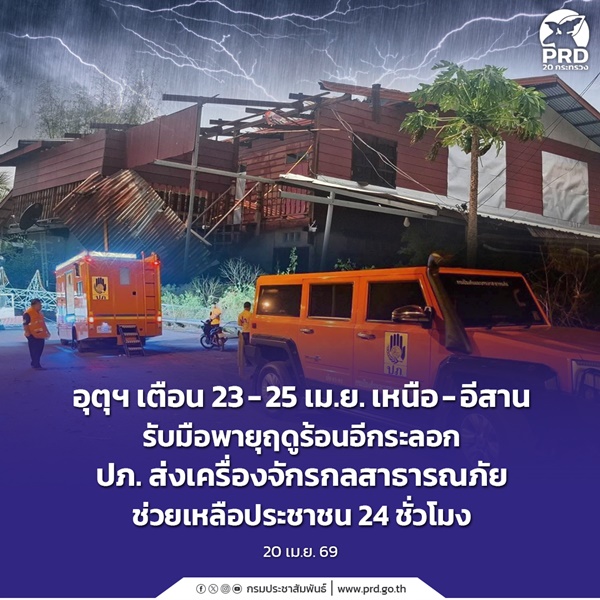 อุตุฯ เตือน 23-25 เม.ย. เหนือ-อีสาน รับมือพายุฤดูร้อน