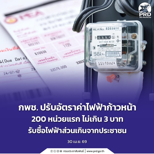 กพช. ปรับอัตราค่าไฟฟ้าก้าวหน้า 200 หน่วยแรก ไม่เกิน 3 บาท
