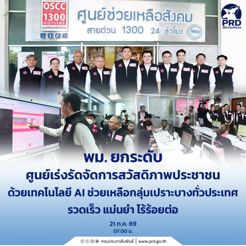 พม. ยกระดับศูนย์เร่งรัดจัดการสวัสดิภาพประชาชน ด้วยเทคโนโลยี AI