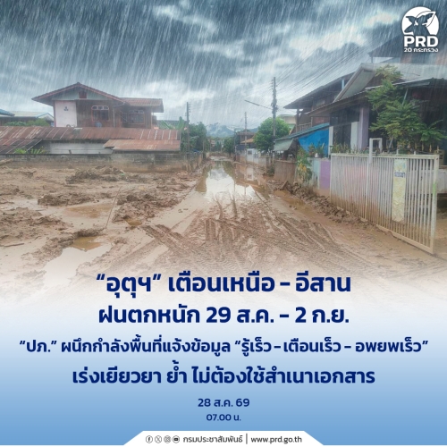 อุตุฯ เตือนเหนือ - อีสาน ฝนตกหนัก 29 ส.ค. - 2 ก.ย. 
